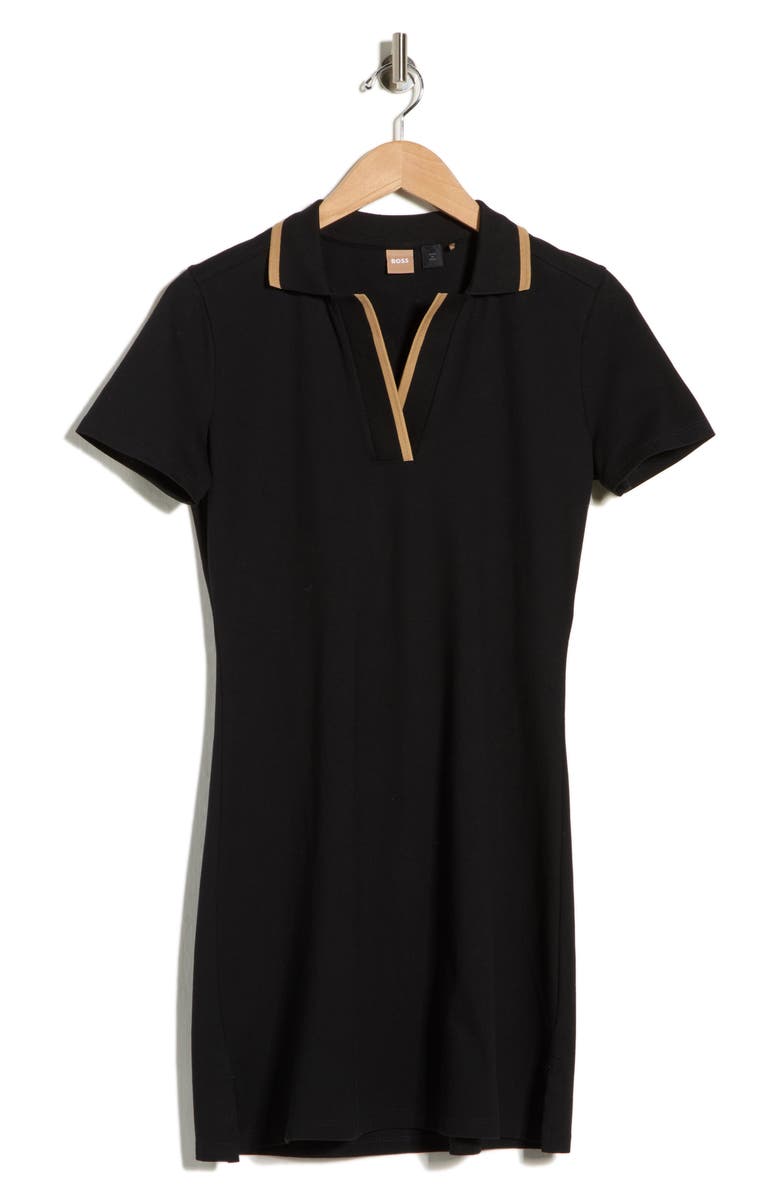 BOSS Short Sleeve Polo Shirtdress, Main, color, Black
