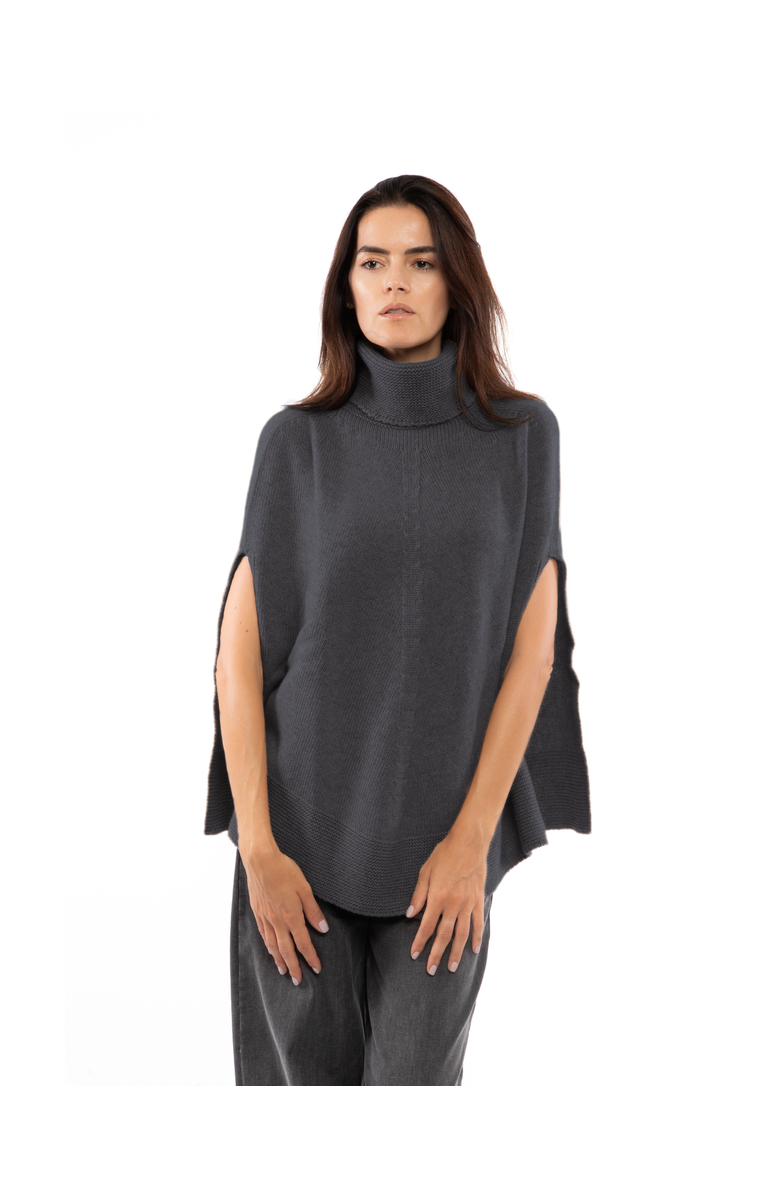 Monticelli Cashmere Pure Cashmere Turtleneck Poncho, Main, color, Charcoal