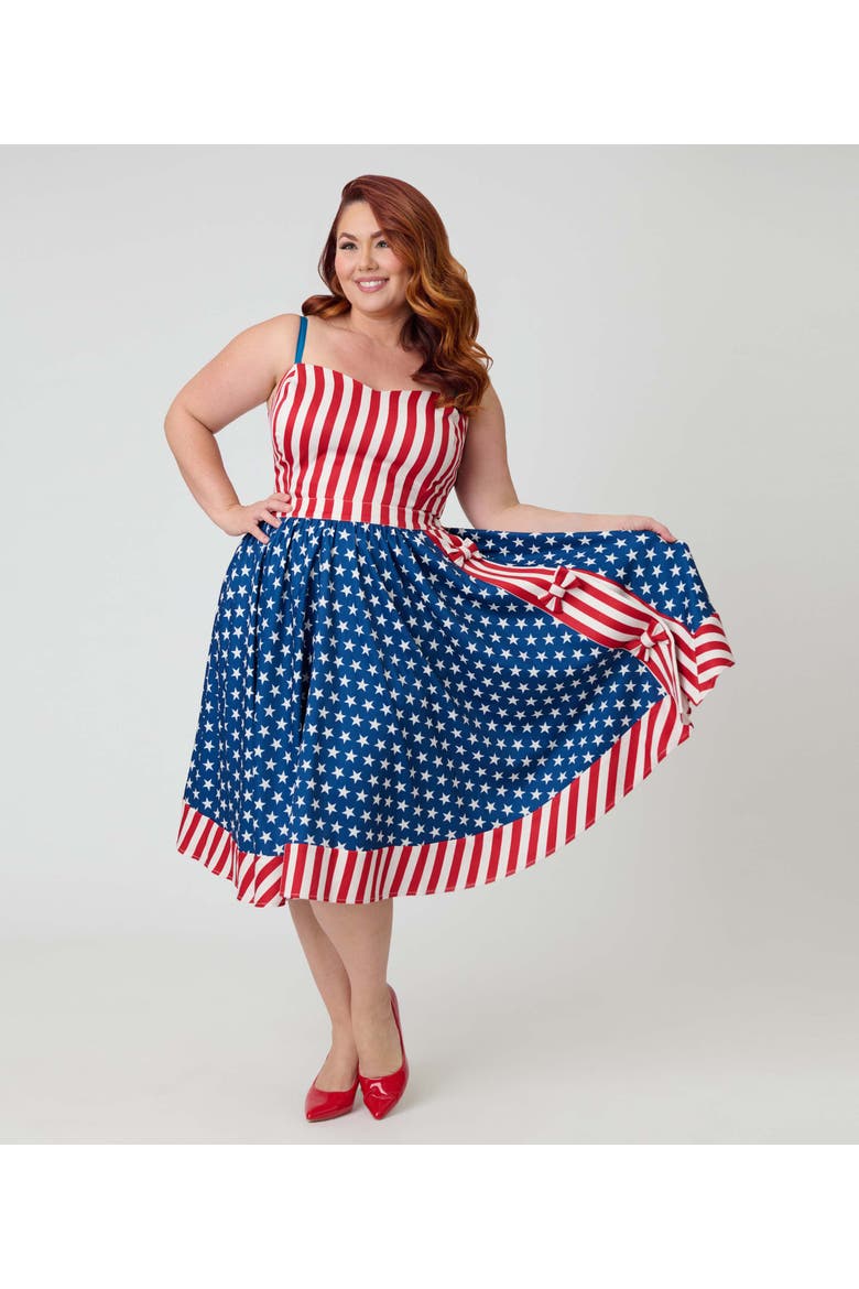 Plus Size 1960s Rye Swing Skirt, Main, color, Blue w/ Star Print