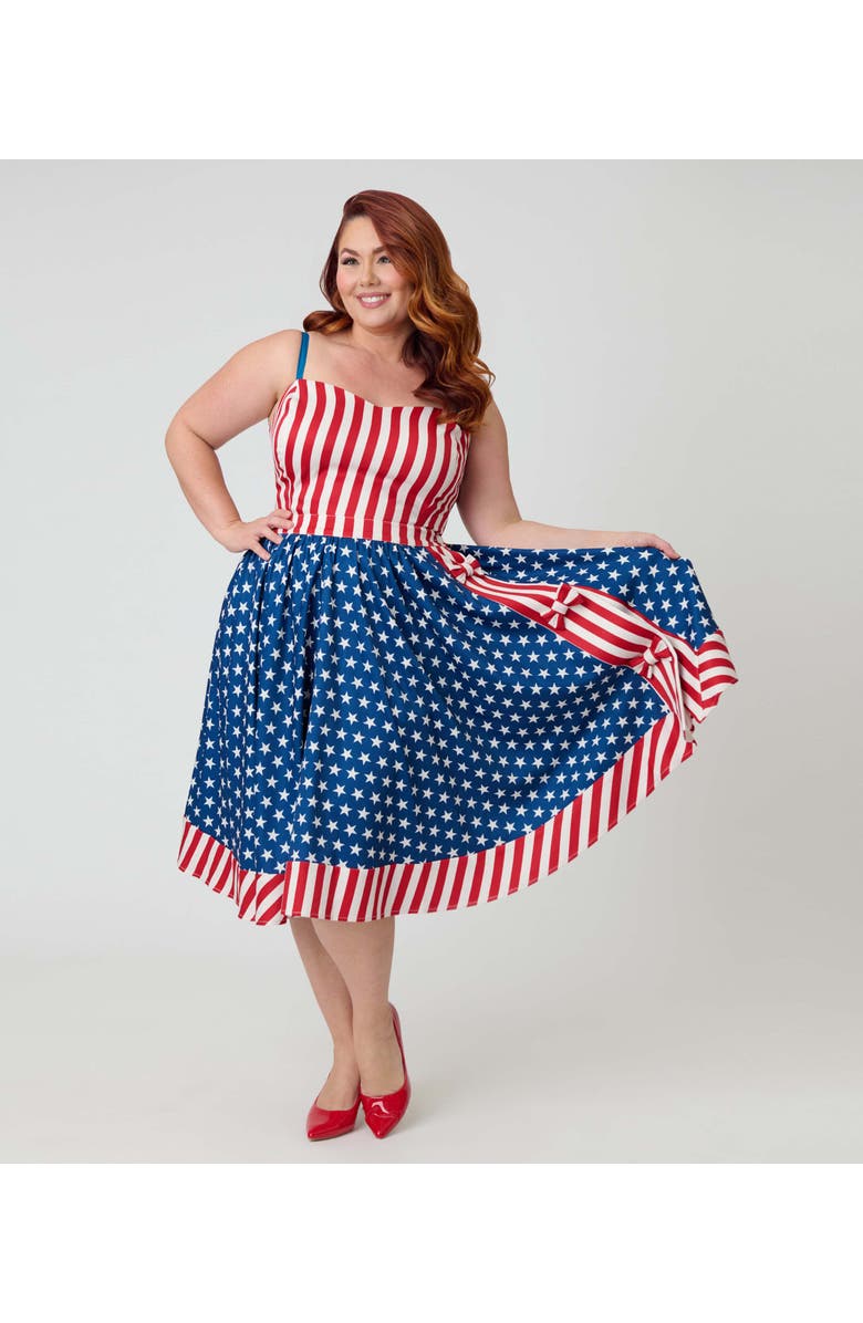 Unique Vintage Plus Size 1960s Rye Swing Skirt, Main, color, Blue W/ Star Print