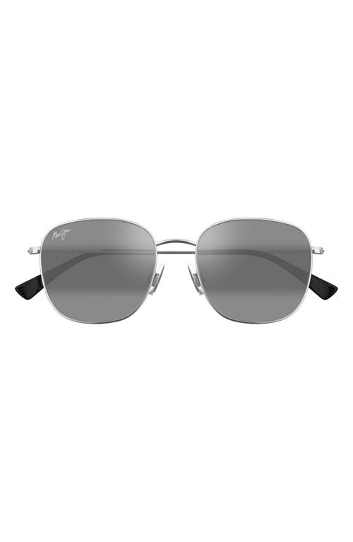 Maui Jim Olali Af 55mm Polarized Square Sunglasses In Shiny Silver W/black