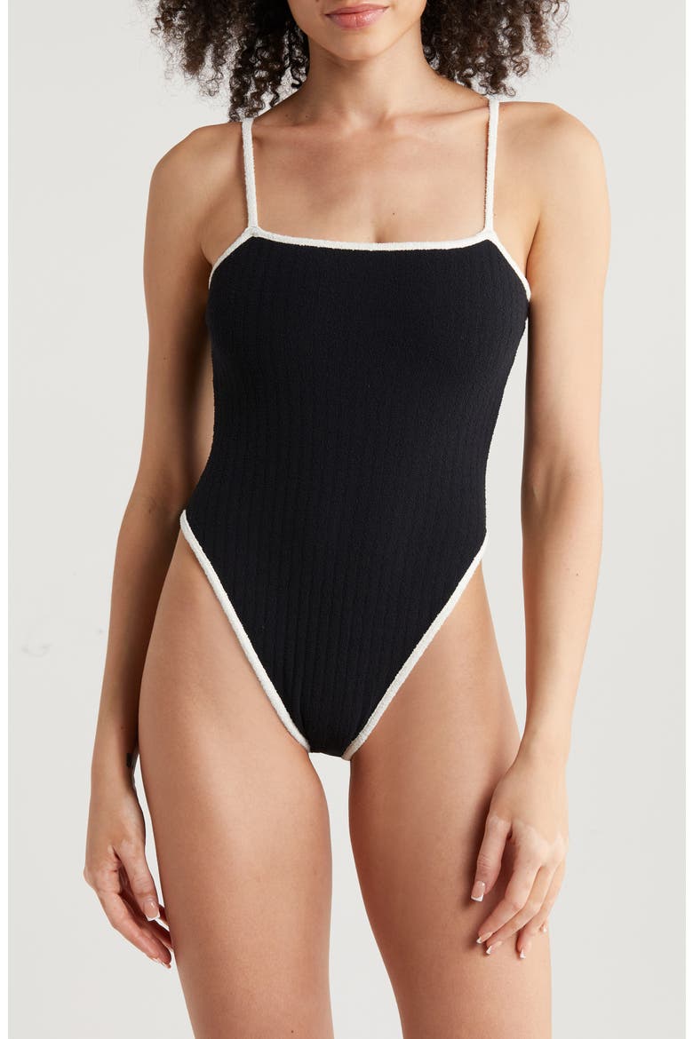 Jacelyn One-Piece Swimsuit, Main, color, BLACK TERRY RIB CREAM BINDED
