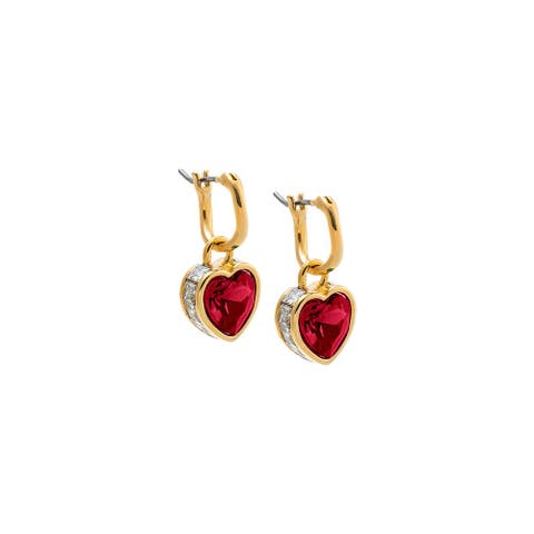 CZ Colored Heart Bezel Dangling Huggie Earring