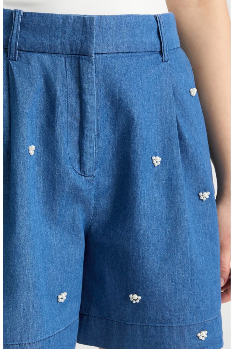 Faux Pearl Beaded Denim Shorts, Alternate, color, DENIM BLUE