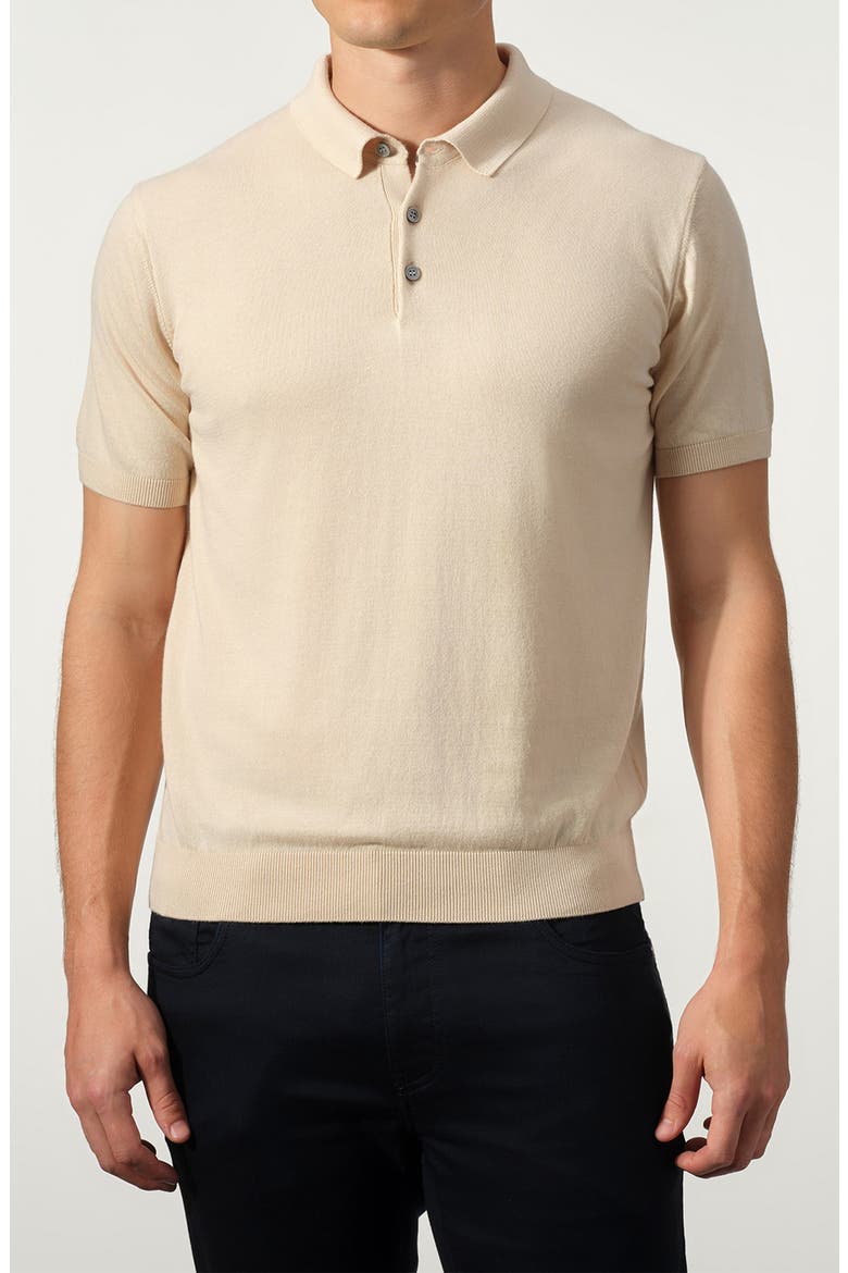Cotton Blend Polo Sweater, Main, color, BEIGE