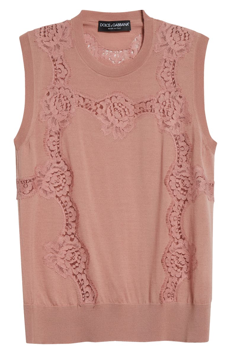 Dolce&Gabbana Lace Trim Sweater Tank, Alternate, color, Rosa Polvere Scuro