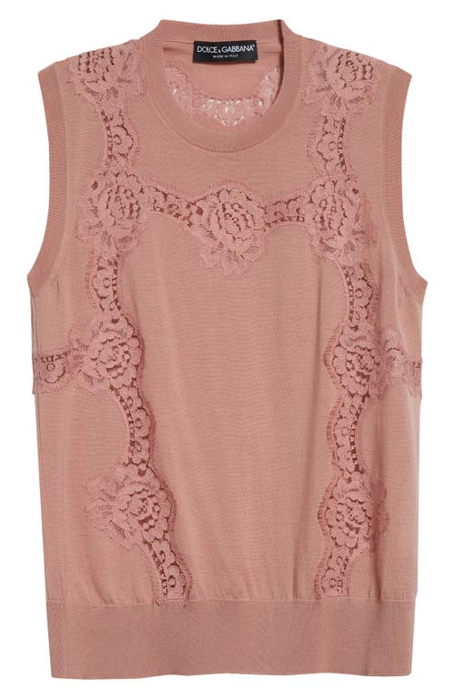 Dolce & Gabbana Lace-trim Tank Top In Rosa Polvere Scuro