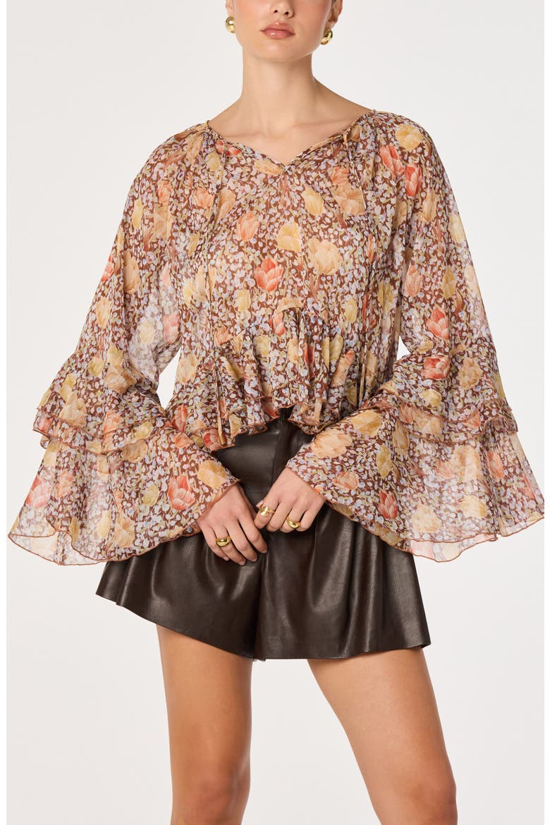 Margaery Floral Ruffled Top, Alternate, color, BROWN FLORAL