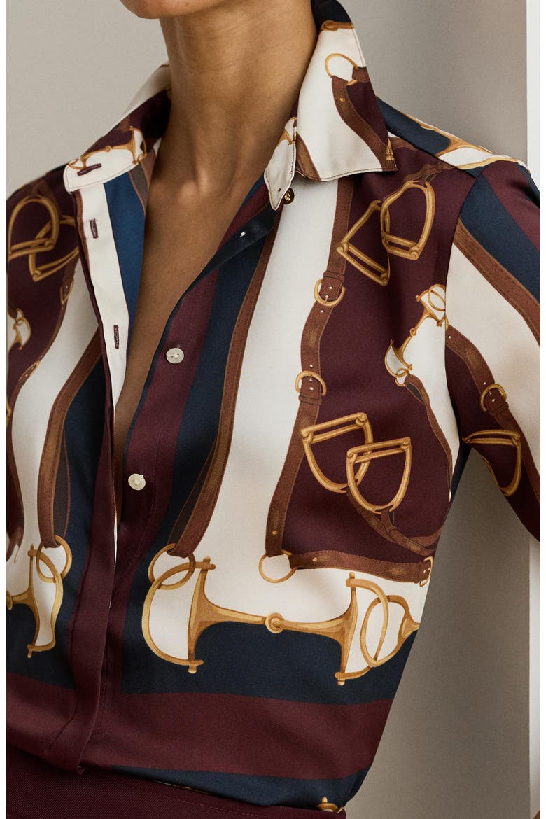 Classic Equestrian Print Twill Button-Up Shirt, Alternate, color, NAVY/ CREAM MULTI