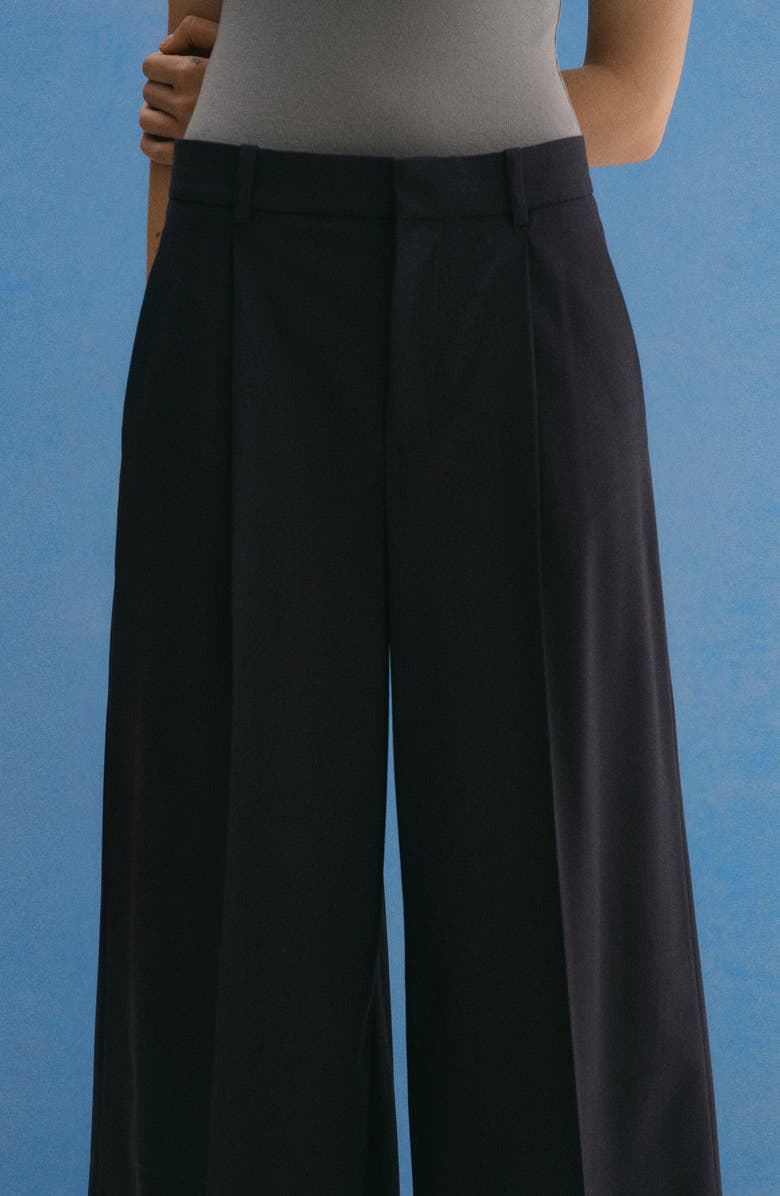 MANGO Pleated Wide Leg Pants, Alternate, color, Navy