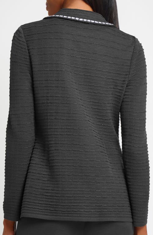 Ming Wang Contrast Trim Textured Knit Blazer In Black