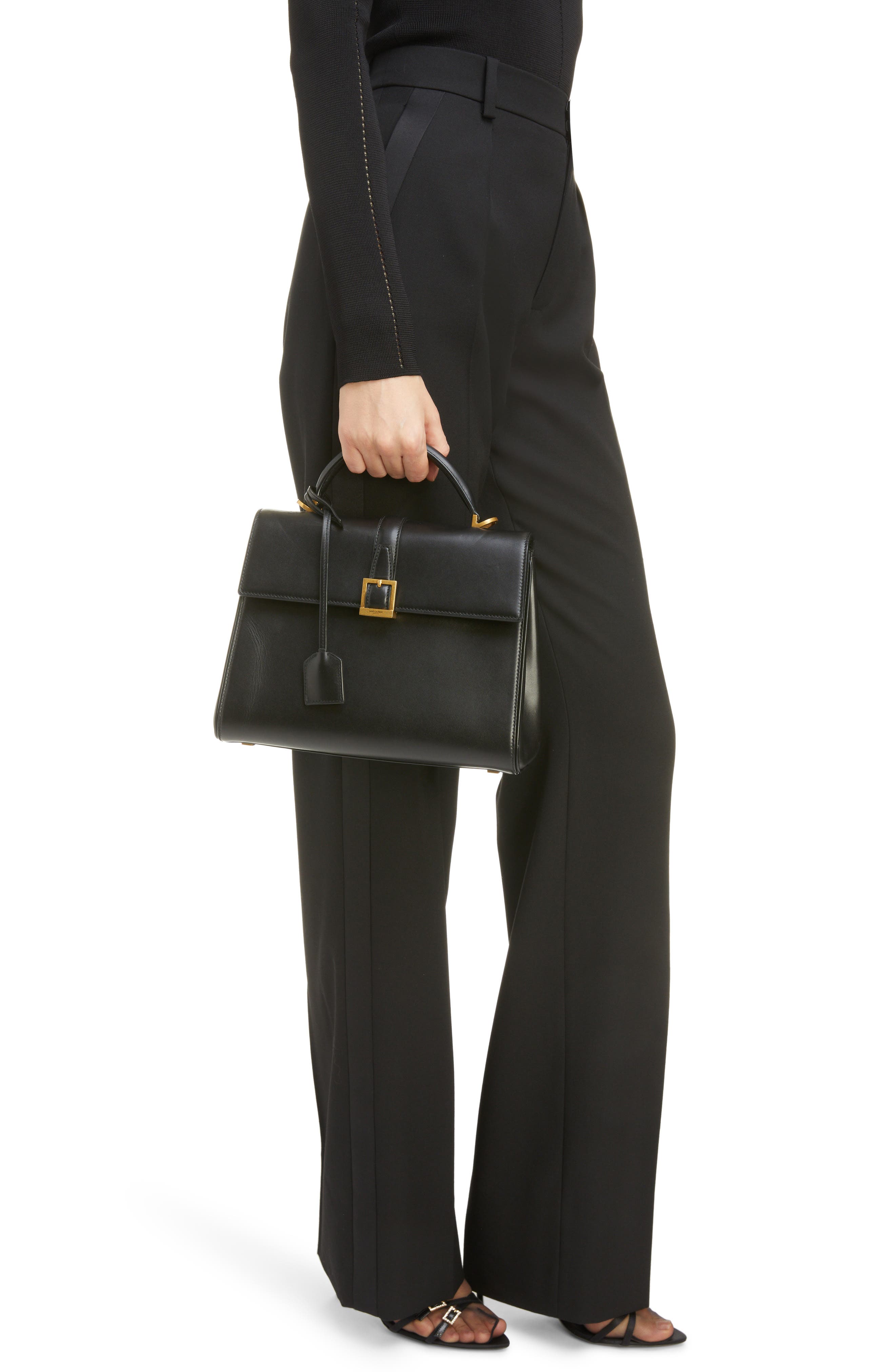 Saint Laurent Small Le Fermoir Leather Top Handle Bag, Alternate, color, 