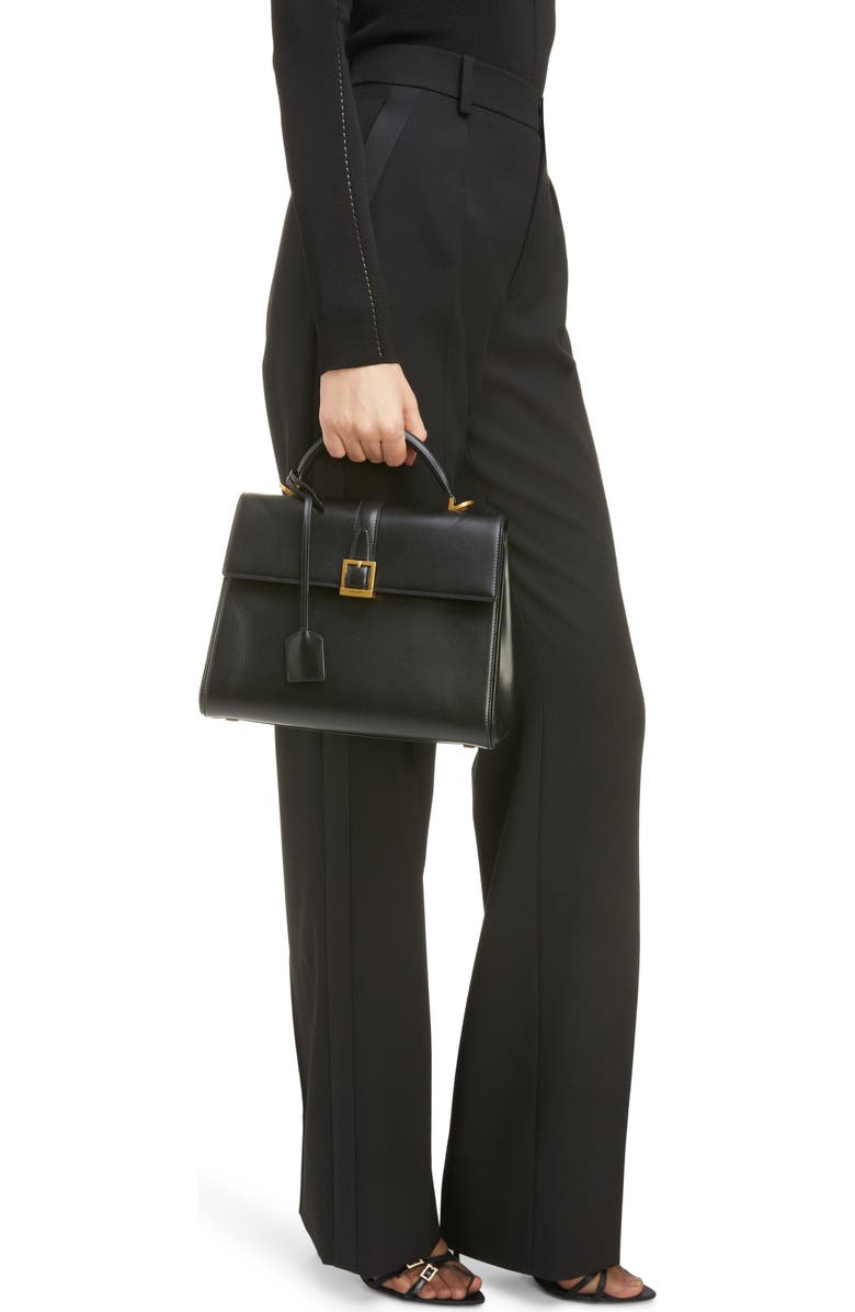 Saint Laurent Small Le Fermoir Leather Top Handle Bag, Alternate, color,