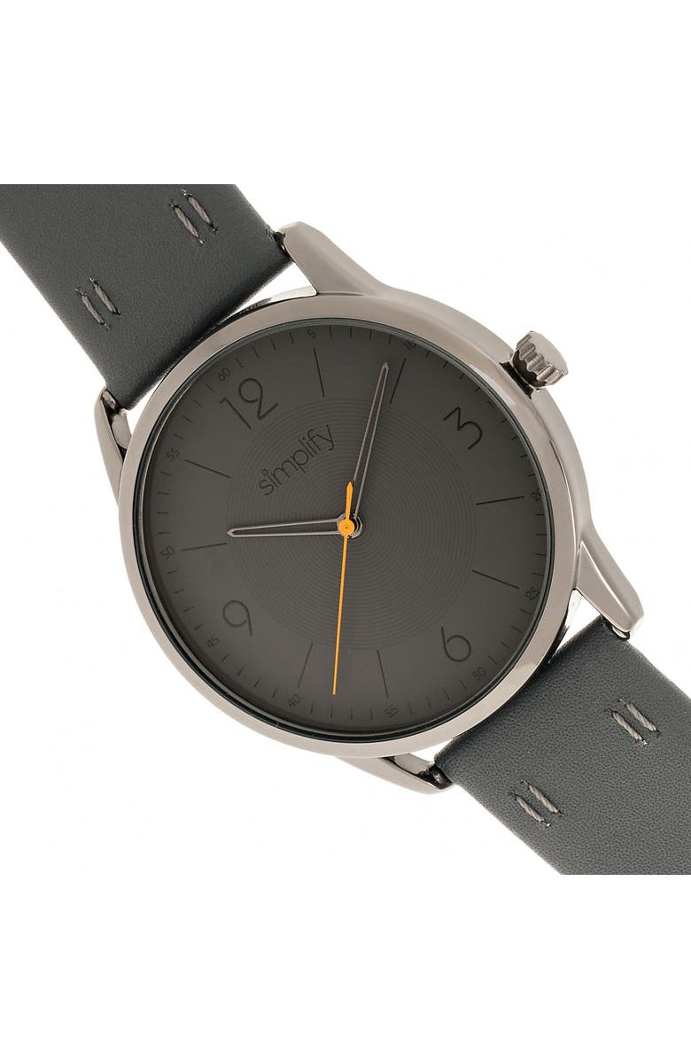SIMPLIFY The 6300 Leather-Band Watch, Alternate, color, Charcoal