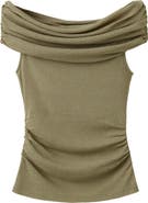 MANGO Ruched Boat Neck Sleeveless Top