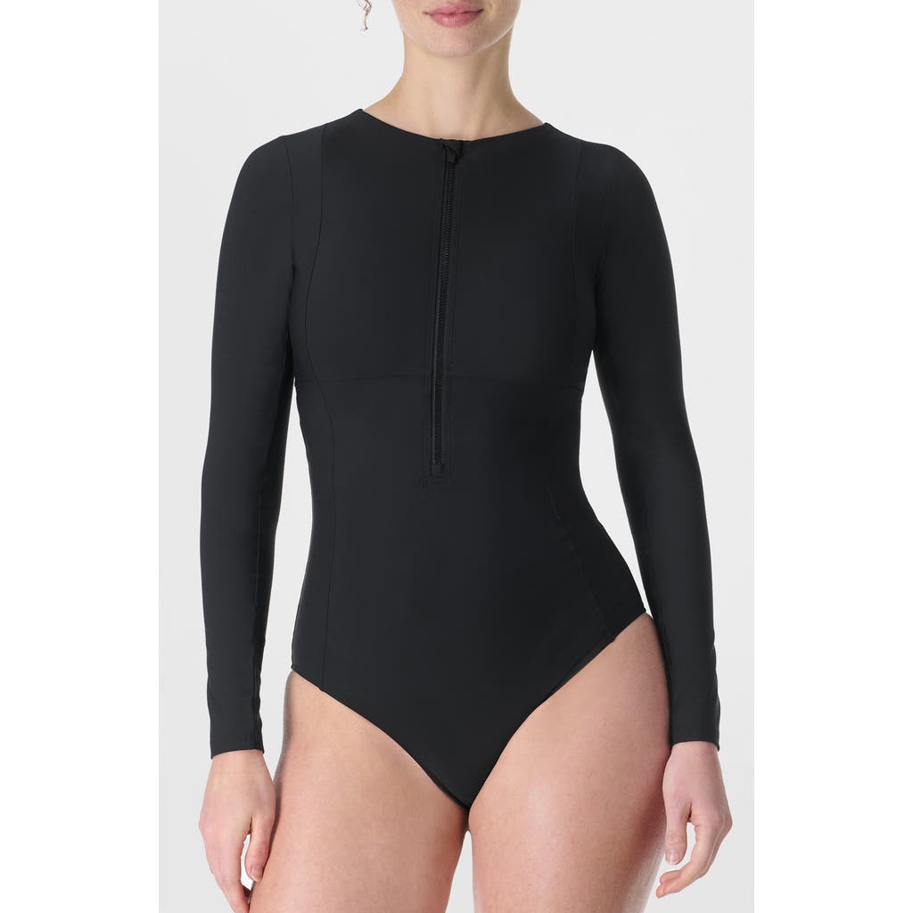 Shop Sweaty Betty Tide Zip Through One-piece Swimsuit In Black