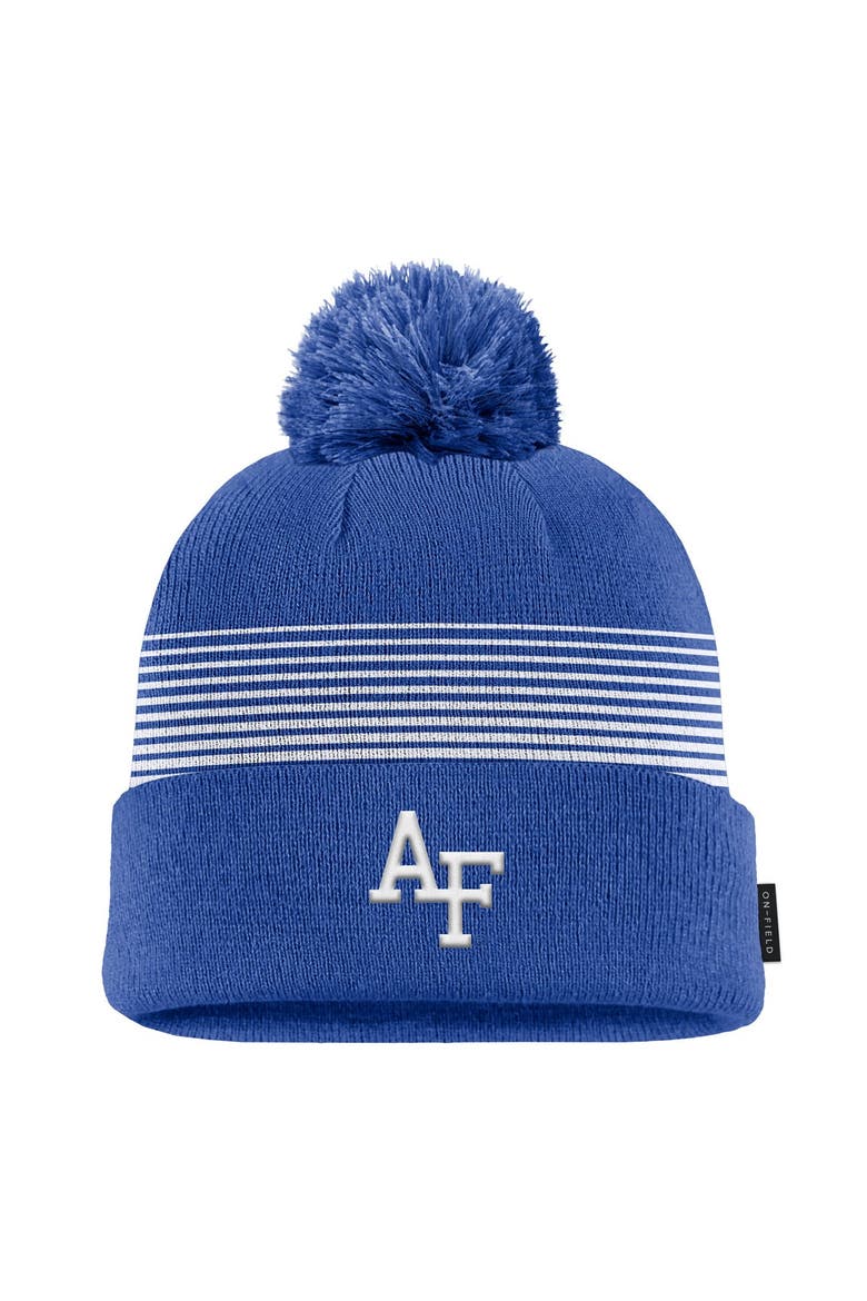 Men's Nike Royal Air Force Falcons 2026 On-Field Peak Cuffed Knit Hat with Pom, Main, color, Royal