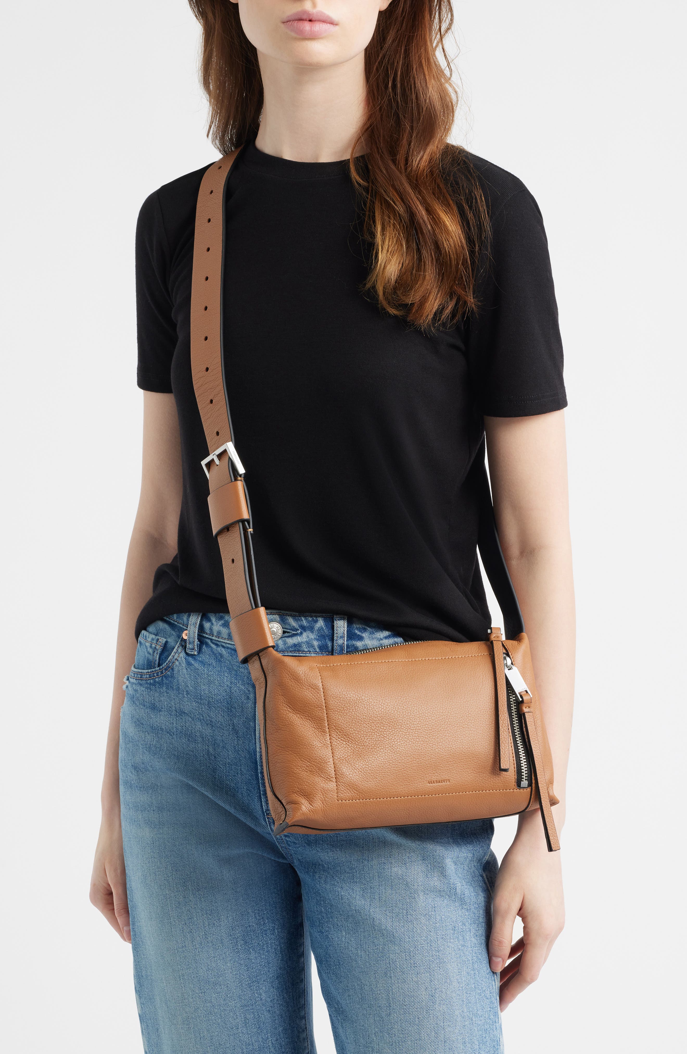 Small Alba Zip Leather Crossbody Bag, Alternate, color, ACETONE TAN BROWN