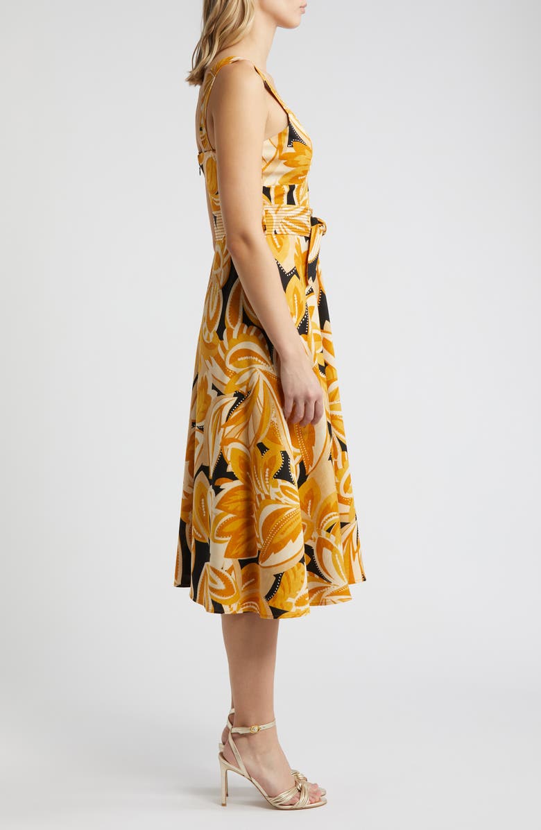 Tahari ASL Abstract Floral Belted Midi Dress, Alternate, color,