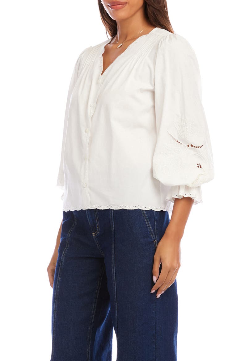 Eyelet Embroidery Button-Up Shirt, Alternate, color, WHITE