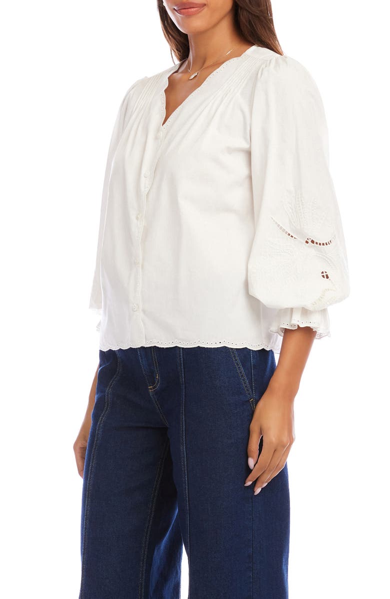 Karen Kane Eyelet Embroidery Button-Up Shirt, Alternate, color, White
