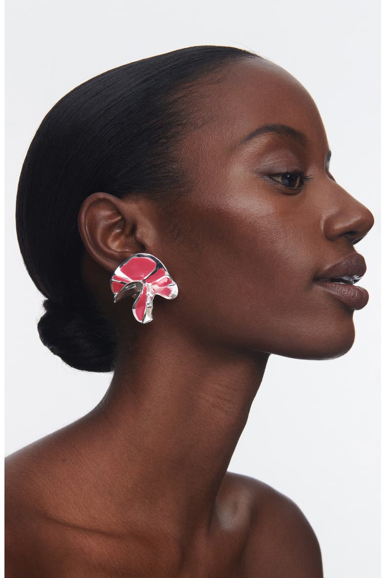 Delphinium Enamel Stud Earrings, Alternate, color, SILVER AND FUCHSIA