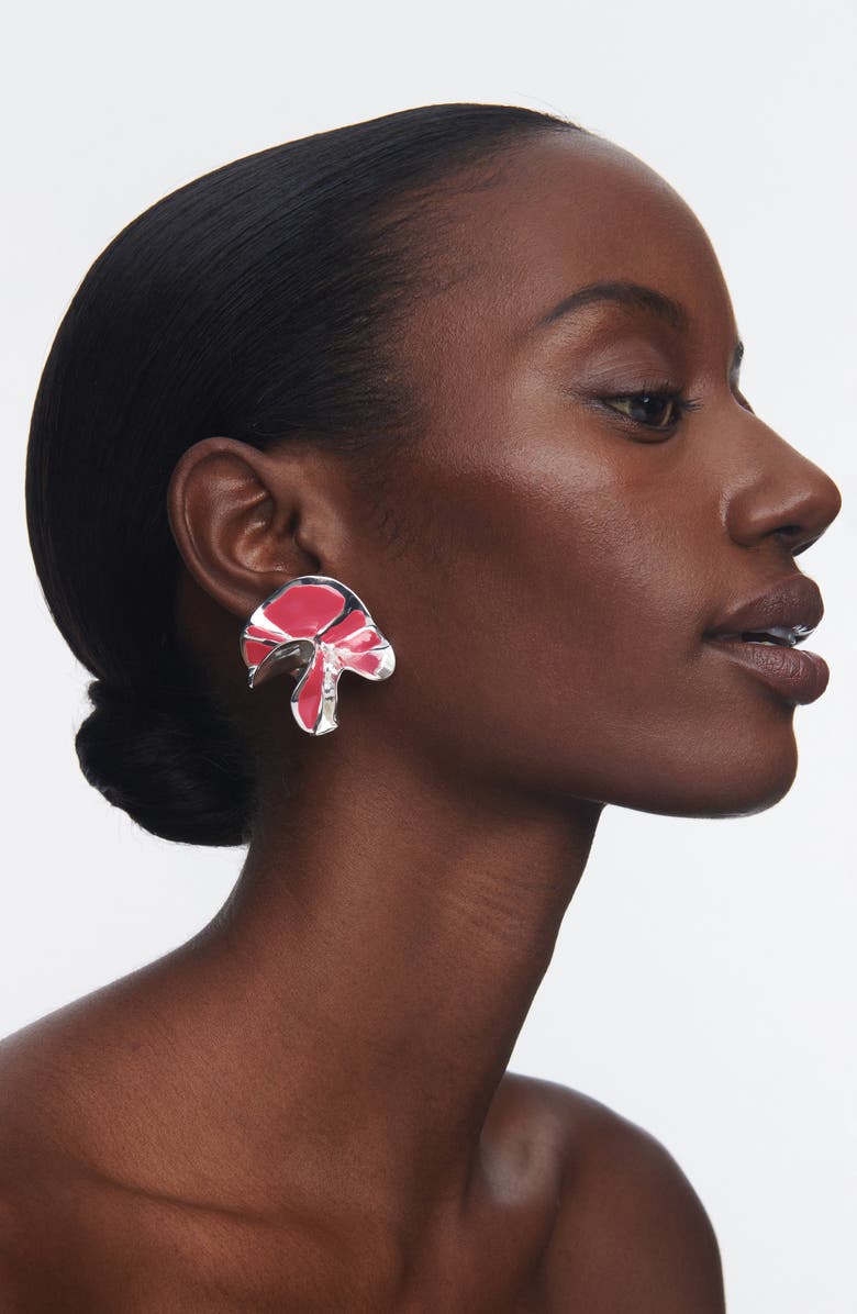 Sterling King Delphinium Enamel Stud Earrings, Alternate, color, Silver And Fuchsia