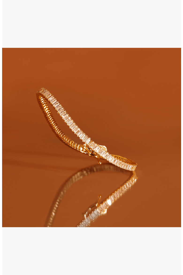 Lab Grown White Sapphire Baguette Tennis Bracelet - 12ct, Alternate, color, Yellow Gold Vermeil