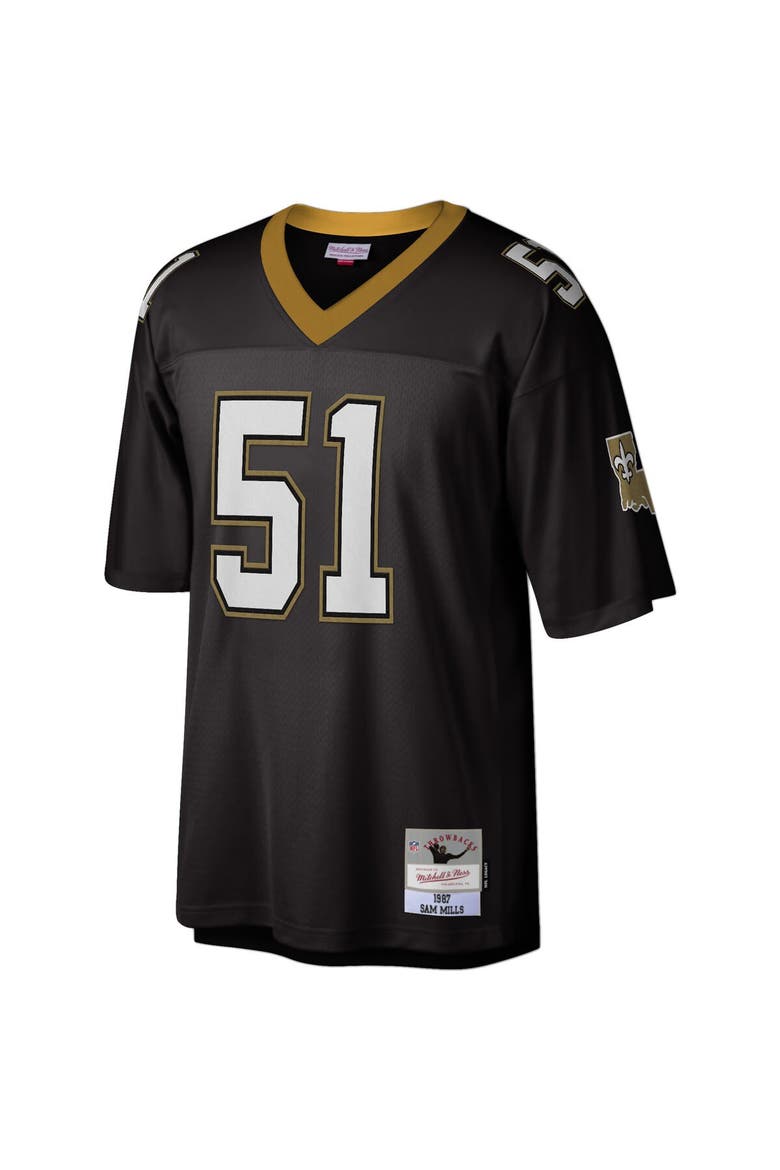 Men's Mitchell & Ness Sam Mills Black New Orleans Saints Legacy Replica Jersey, Alternate, color, Black