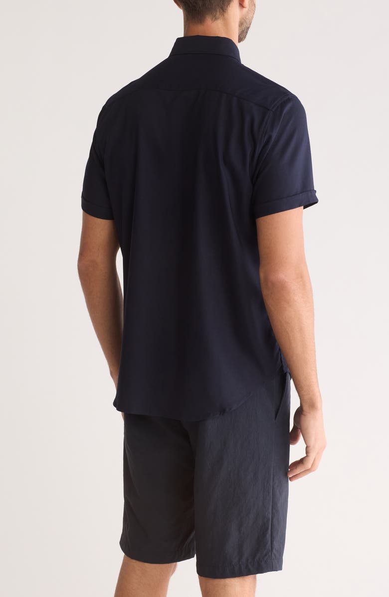 DENIM AND FLOWER Short Sleeve Woven Button-Up Shirt, Alternate, color, Navy