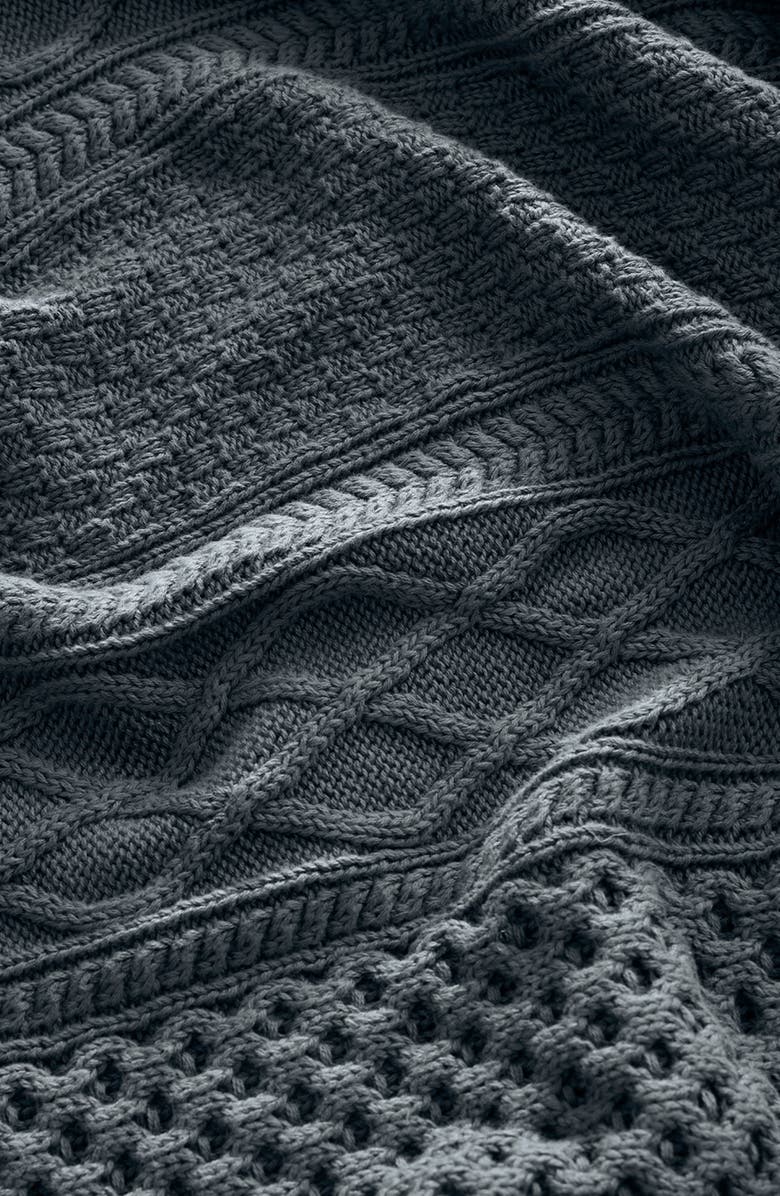 Boll & Branch Aran Cable Organic Cotton Knit Throw Blanket, Alternate, color, Deep Bluestone
