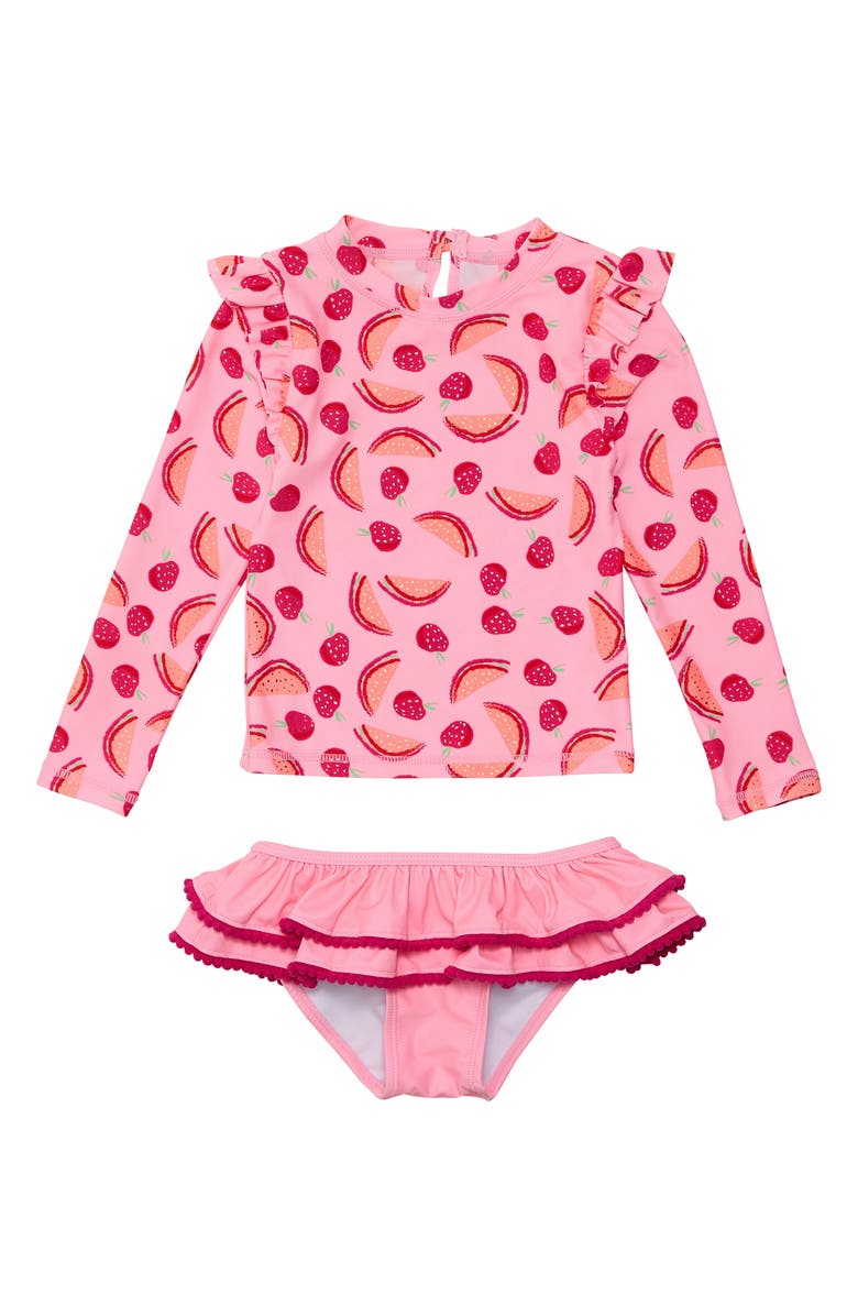 Snapper Rock Kids' Berry Sweet Long Sleeve Two-Piece Rashguard Swimsuit, Main, color, Pink