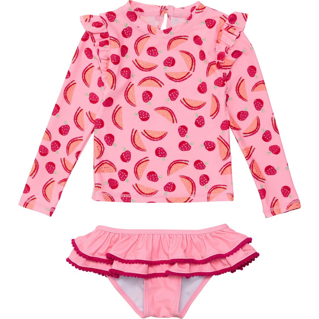 Snapper Rock Kids' Berry Sweet Long Sleeve Two-Piece Rashguard Swimsuit in Pink  product