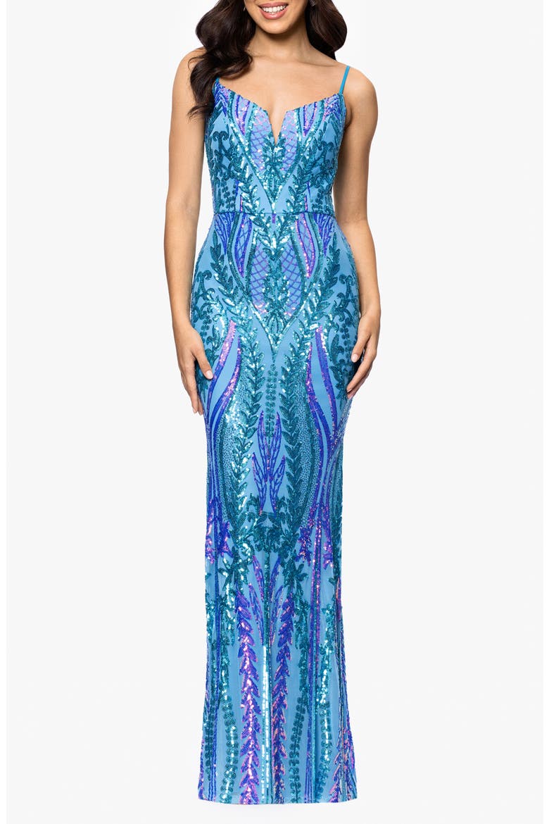 Sequin Sleeveless Mermaid Gown, Main, color, AQUA MULTI