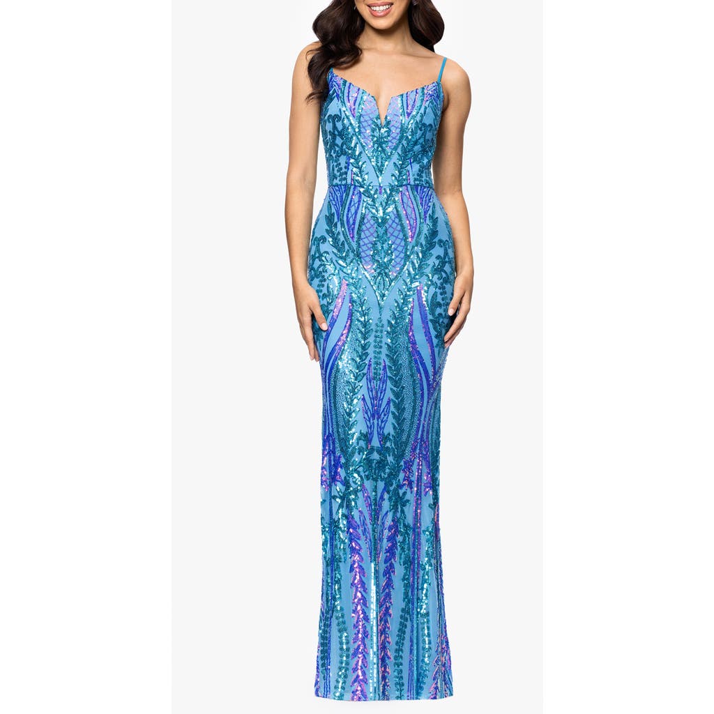Blondie Nites Sequin Sleeveless Mermaid Gown In Blue