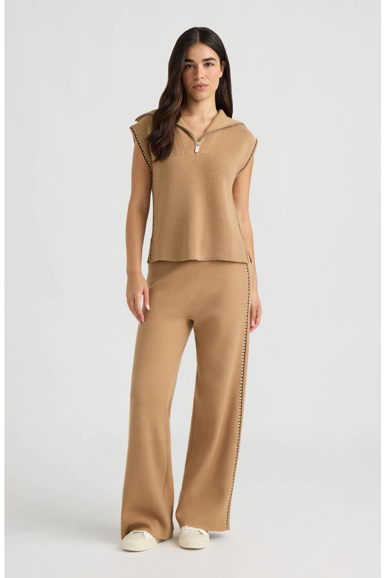Embroidered Quarter Zip Sleeveless Sweater, Alternate, color, BRITISH TAN
