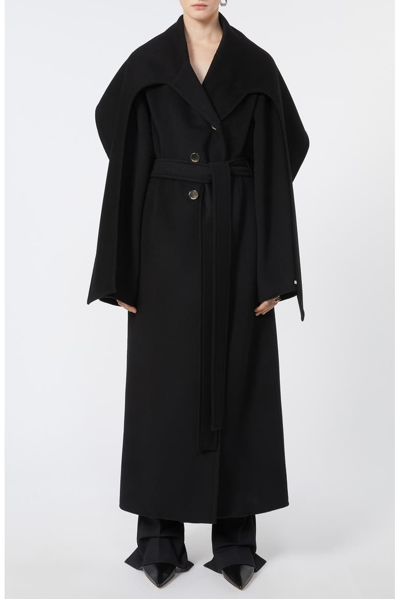Baldo Scarf Detail Virgin Wool Belted Coat, Main, color, BLACK