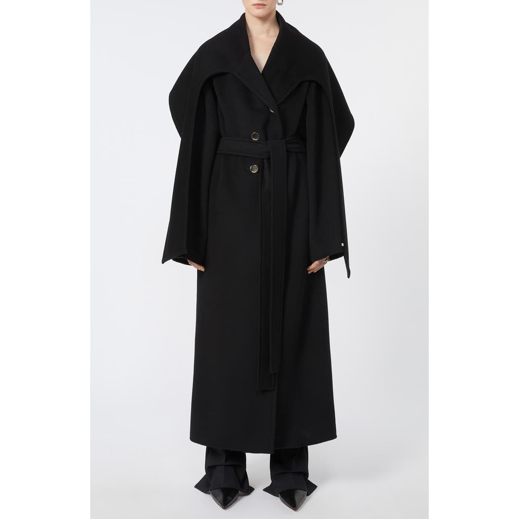 Sportmax Wool Coat With Belted Waist And Oversized Sleeves In Black