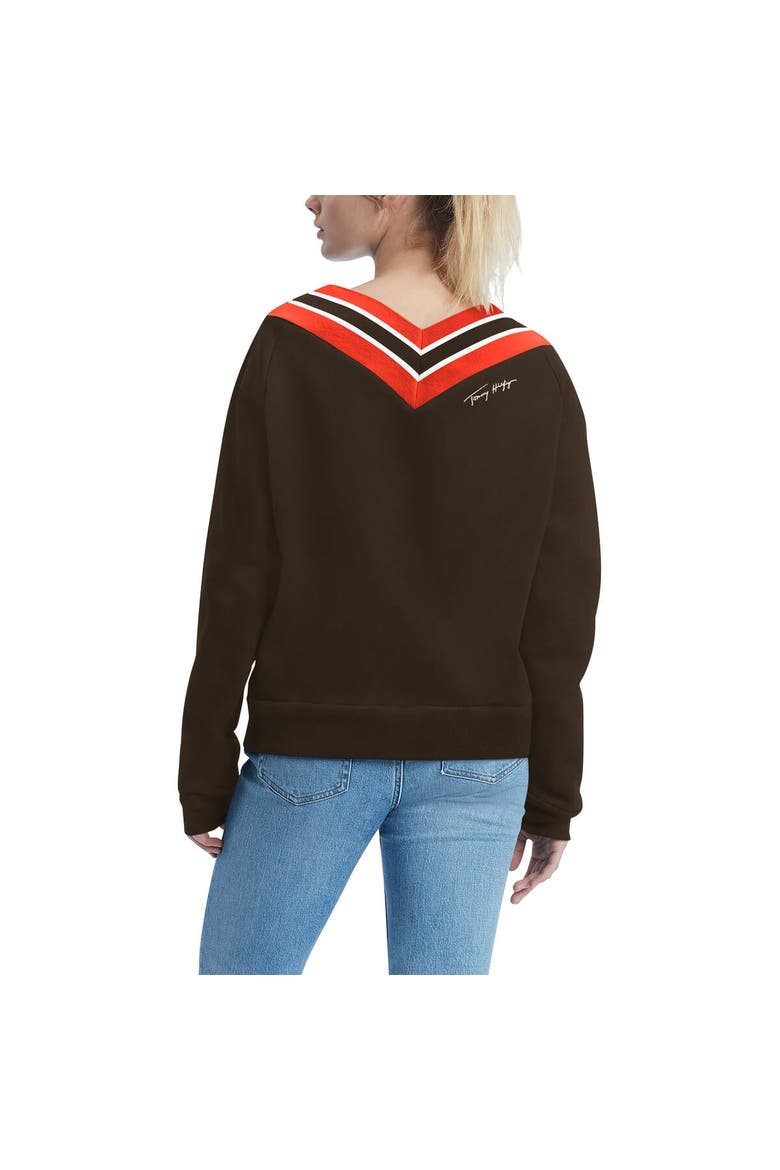 Women's Tommy Hilfiger Brown Cleveland Browns Heidi V-Neck Pullover Sweatshirt, Alternate, color, Brown