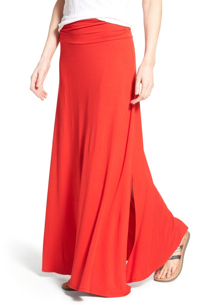 Ruched Waist Side Slit Maxi Skirt, Alternate, color, PIPER RED