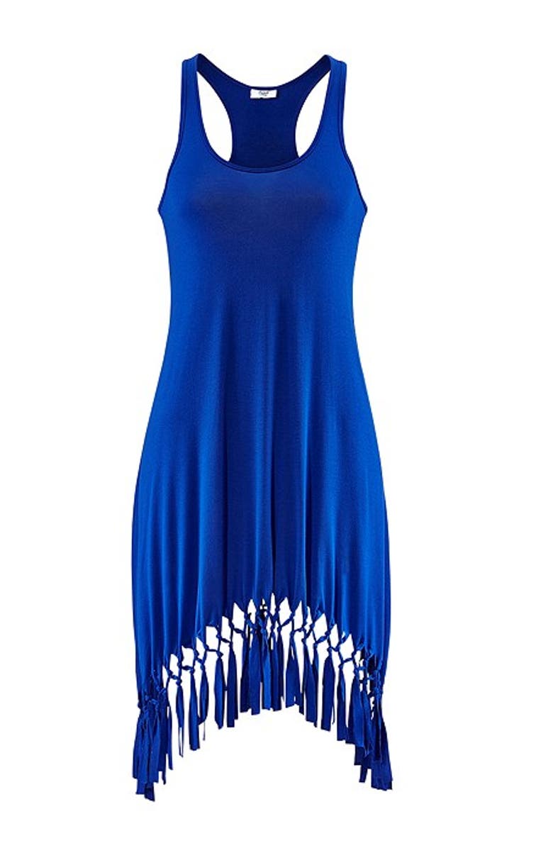 LASCANA Women's Fringe Hem Beach Dress, Alternate, color, Royal Blue