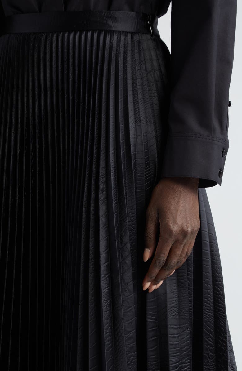 Alaïa Croc Embossed Pleated Faux Leather Midi Skirt, Alternate, color, 