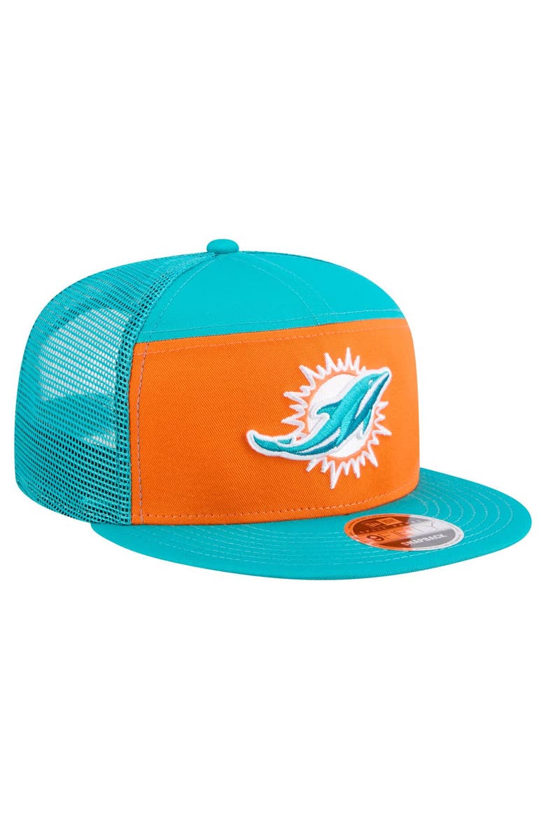 Men's New Era Orange/Aqua Miami Dolphins Outdoor Split Panel 9FIFTY Snapback Hat, Alternate, color, Orange