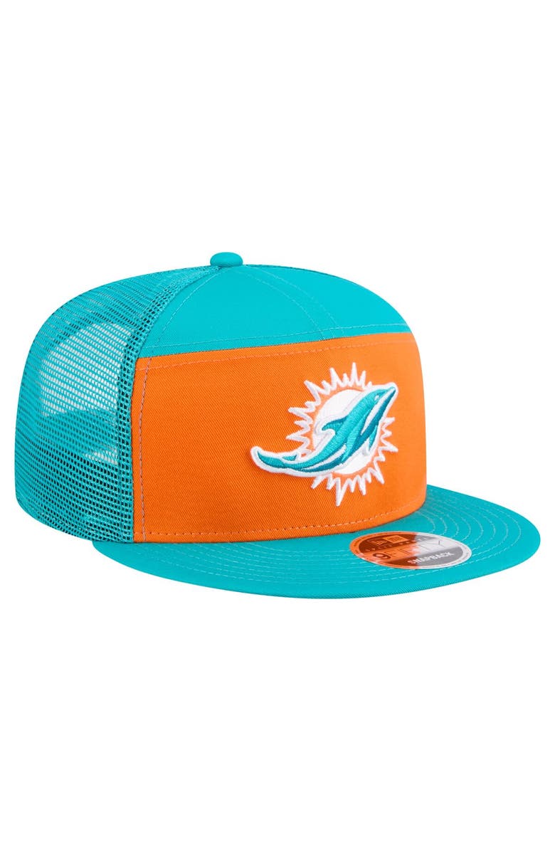 New Era Men's New Era Orange/Aqua Miami Dolphins Outdoor Split Panel 9FIFTY Snapback Hat, Alternate, color, Orange