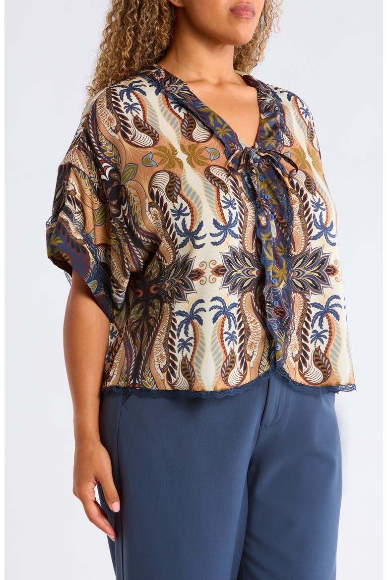 Roll Cuff Drop Shoulder Top, Alternate, color, STORMY BLUE/ ECRU MULTI