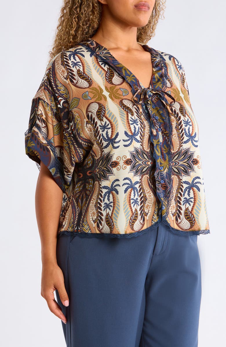 Wit & Wisdom Roll Cuff Dolman Sleeve Top, Alternate, color, Stormy Blue/ Ecru Multi