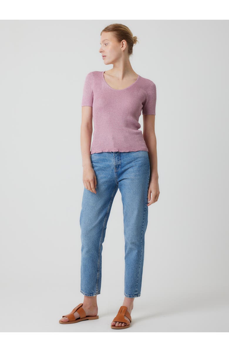 Majestic Filatures Viscose Metallic Rib Short Sleeve Scoopneck, Alternate, color, Boisderose