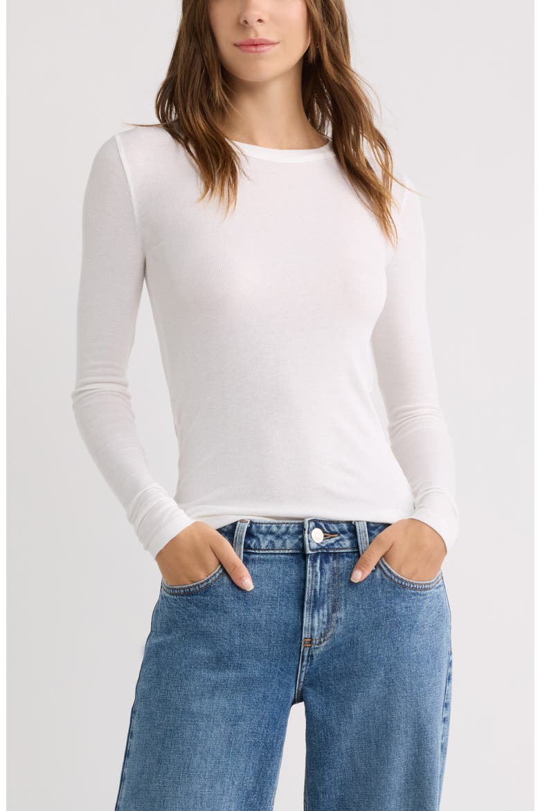 Ribbed Long Sleeve T-Shirt, Main, color, WHITE