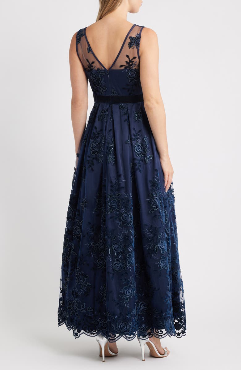 Eliza J Embroidered Sequin Ballgown, Alternate, color, Navy