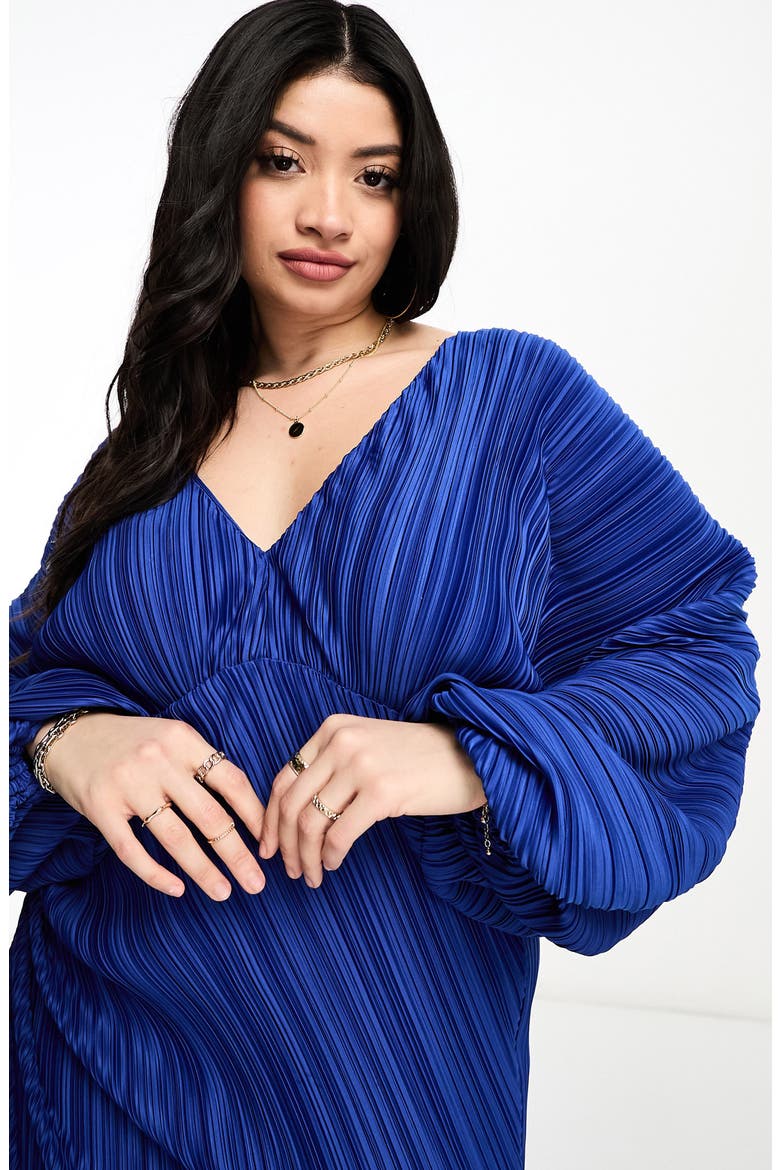 Curve Plissé Long Sleeve Dress, Alternate, color, MEDIUM BLUE